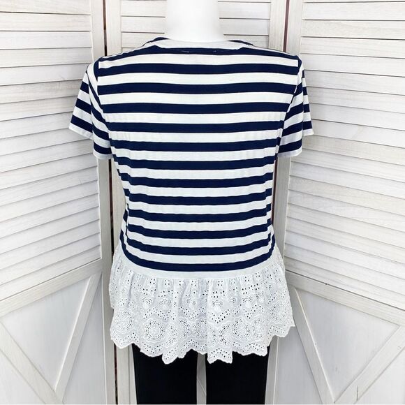 Skies Are Blue Michelle Striped Eyelet Hem Shirt Top Blue White XL - Picture 1 of 12